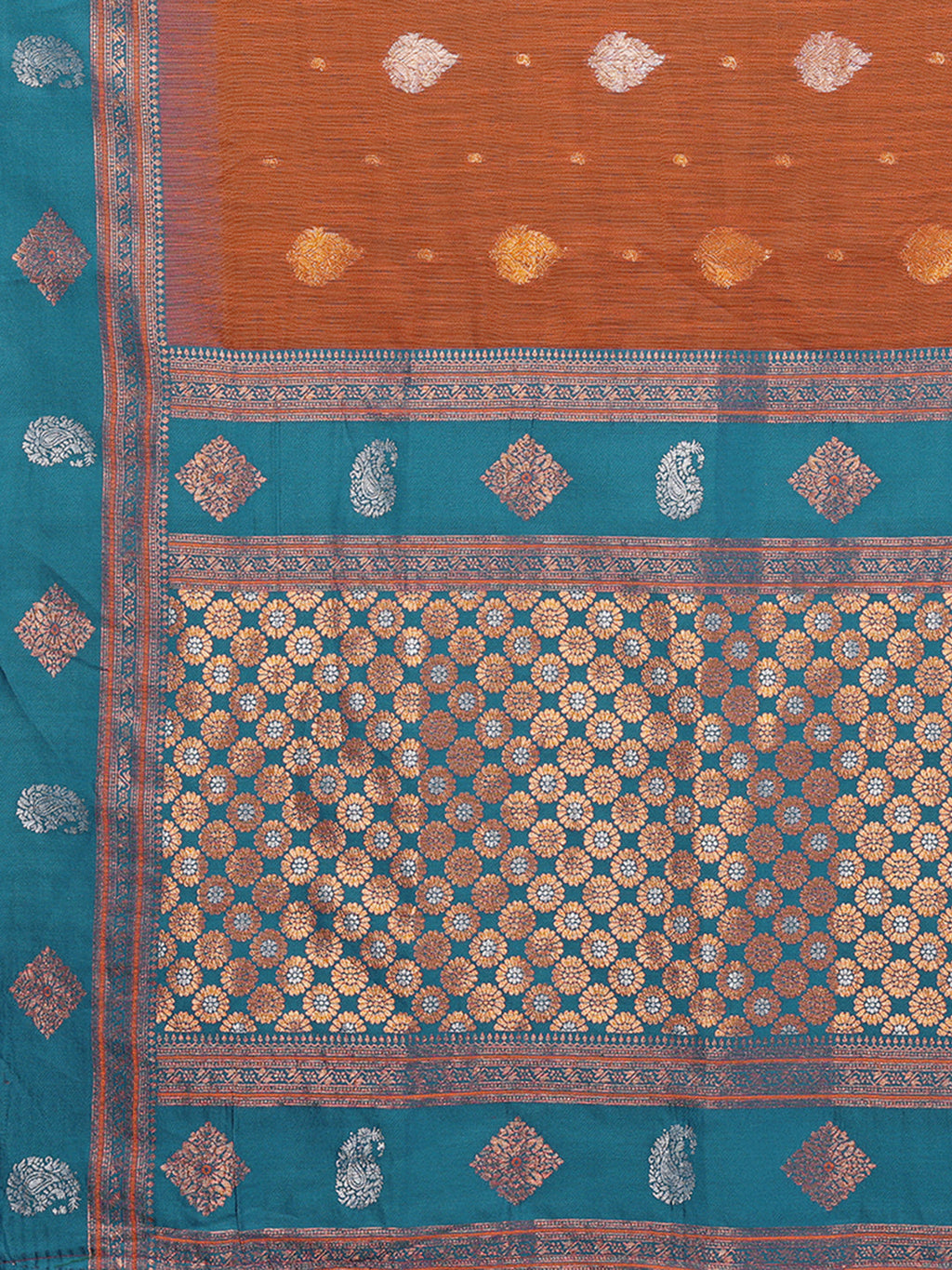 Janasya Rust Cotton Linen Paisley Kanjivaram Saree | Grocsy