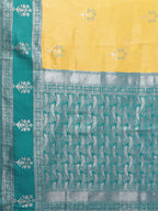 Janasya Yellow Silk Blend Checked Jacquard Border Saree | Grocsy