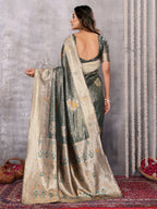 Janasya Olive Silk Blend Ethnic Motifs Banarasi Saree | Grocsy