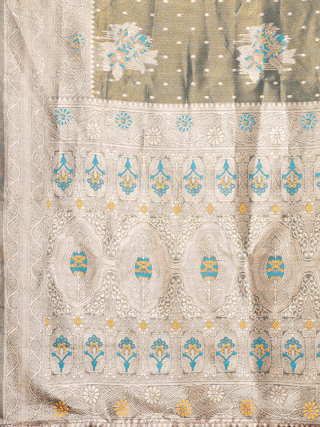 Janasya Olive Silk Blend Ethnic Motifs Banarasi Saree | Grocsy