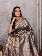 Janasya Blue & Gold Silk Blend Floral Banarasi Saree | Grocsy