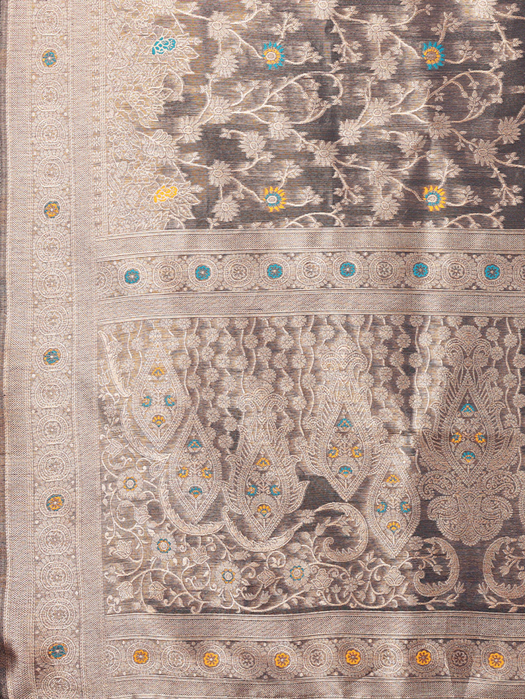 Janasya Blue & Gold Silk Blend Floral Banarasi Saree | Grocsy
