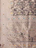 Janasya Blue & Gold Silk Blend Floral Banarasi Saree | Grocsy
