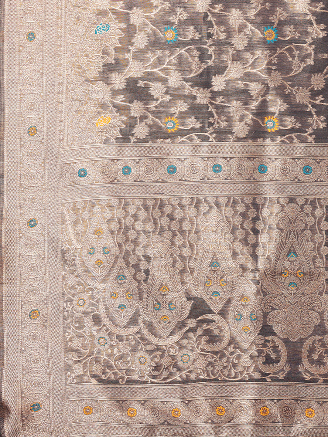 Janasya Blue & Gold Silk Blend Floral Banarasi Saree | Grocsy