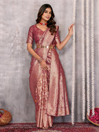 Janasya Mauve Silk Blend Floral Banarasi Saree | Grocsy