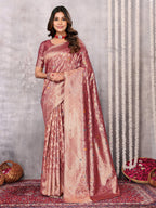 Janasya Mauve Silk Blend Floral Banarasi Saree | Grocsy