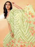 Janasya Light Green Georgette Floral Printed Saree | Grocsy