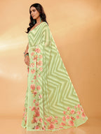 Janasya Light Green Georgette Floral Printed Saree | Grocsy