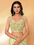 Janasya Light Green Georgette Floral Printed Saree | Grocsy