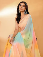 Janasya Multicolor Georgette Ombre Printed Saree | Grocsy