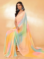 Janasya Multicolor Georgette Ombre Printed Saree | Grocsy