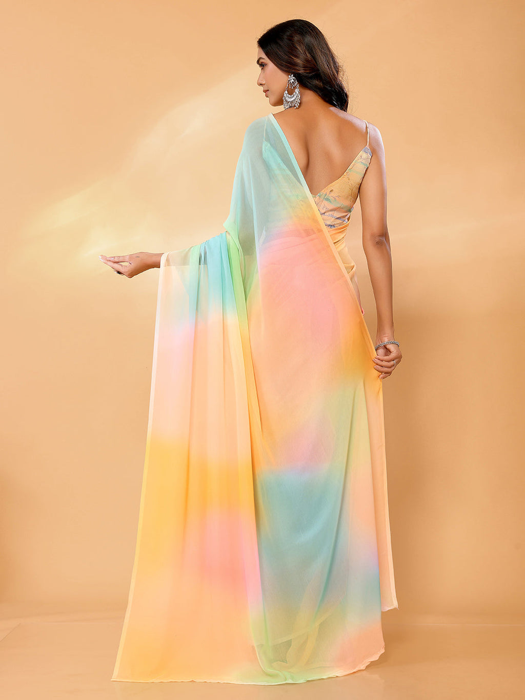 Janasya Multicolor Georgette Ombre Printed Saree | Grocsy
