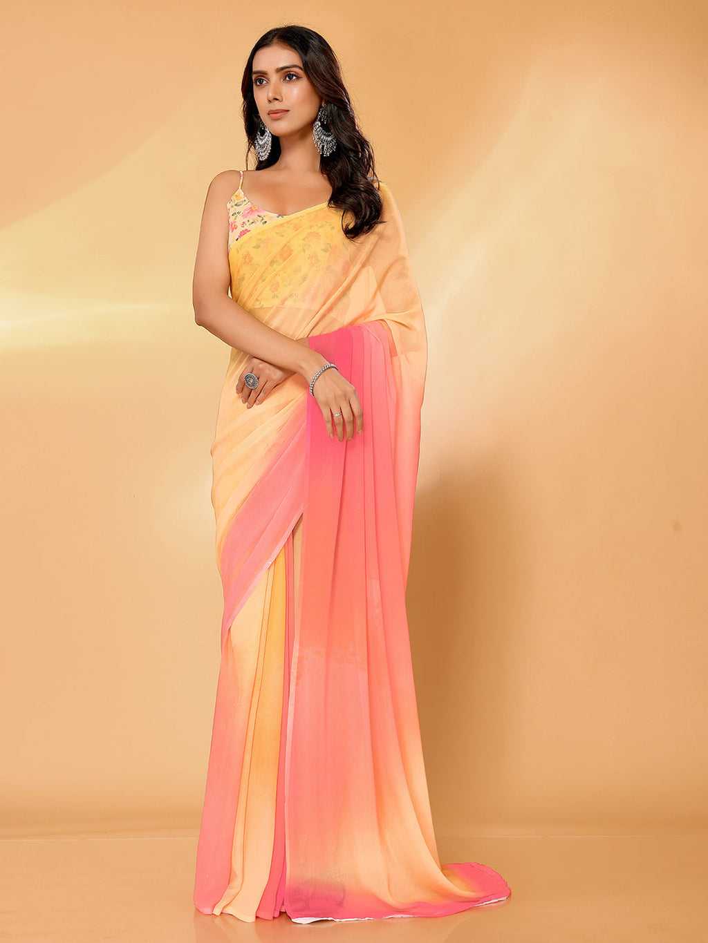 Janasya Multicolor Georgette Ombre Printed Saree | Grocsy