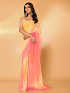 Janasya Multicolor Georgette Ombre Printed Saree | Grocsy