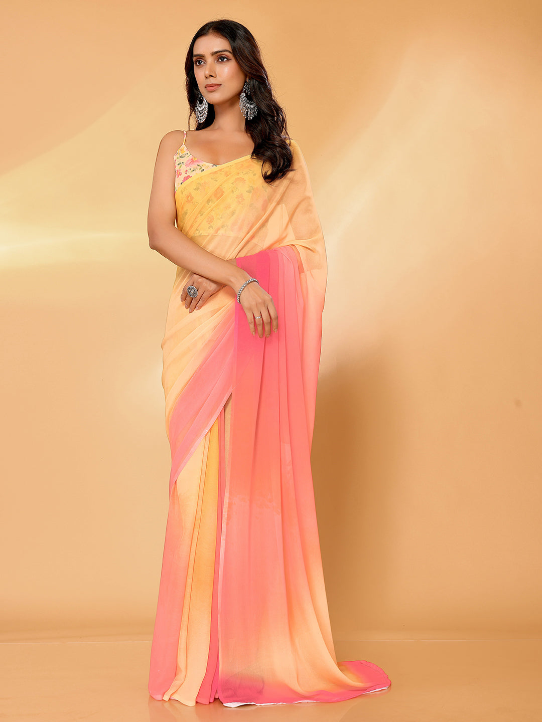 Janasya Multicolor Georgette Ombre Printed Saree | Grocsy
