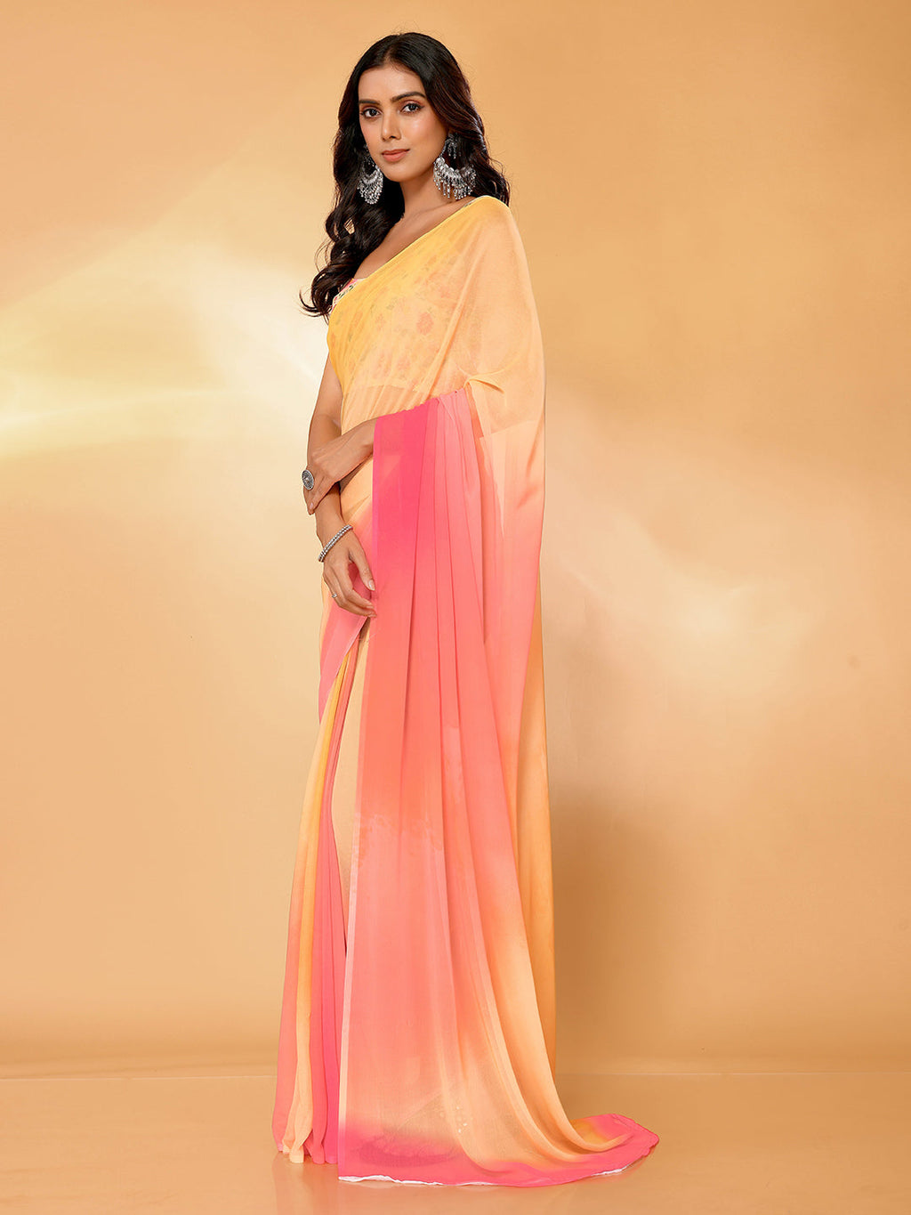 Janasya Multicolor Georgette Ombre Printed Saree | Grocsy