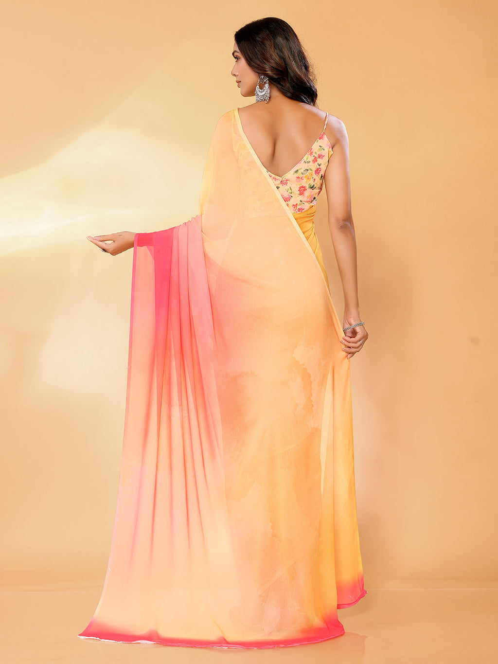 Janasya Multicolor Georgette Ombre Printed Saree | Grocsy