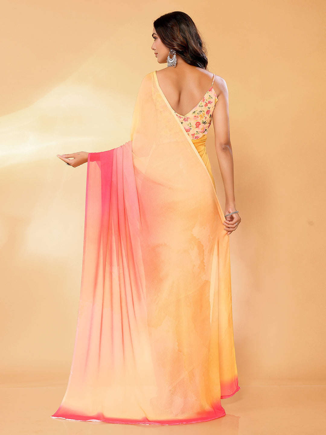 Janasya Multicolor Georgette Ombre Printed Saree | Grocsy