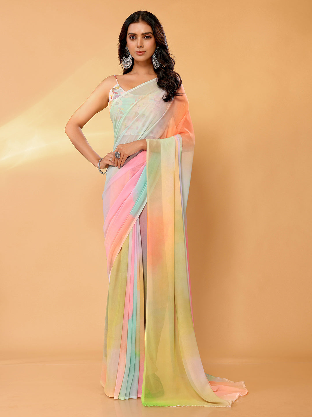 Janasya Multicolor Georgette Ombre Printed Saree | Grocsy