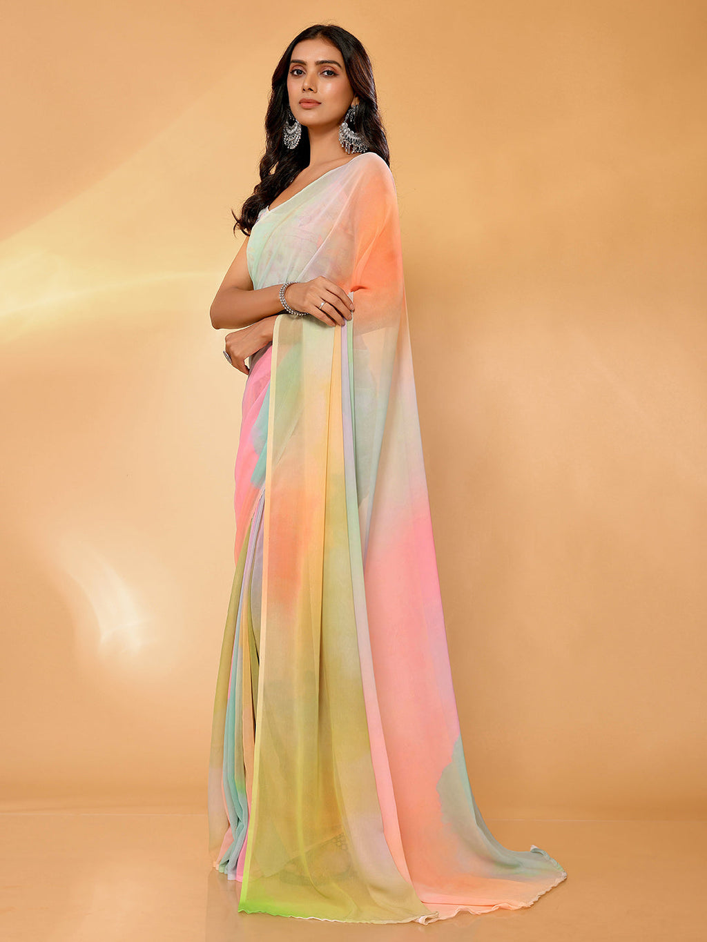 Janasya Multicolor Georgette Ombre Printed Saree | Grocsy
