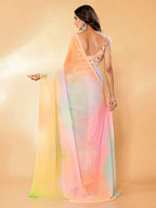 Janasya Multicolor Georgette Ombre Printed Saree | Grocsy