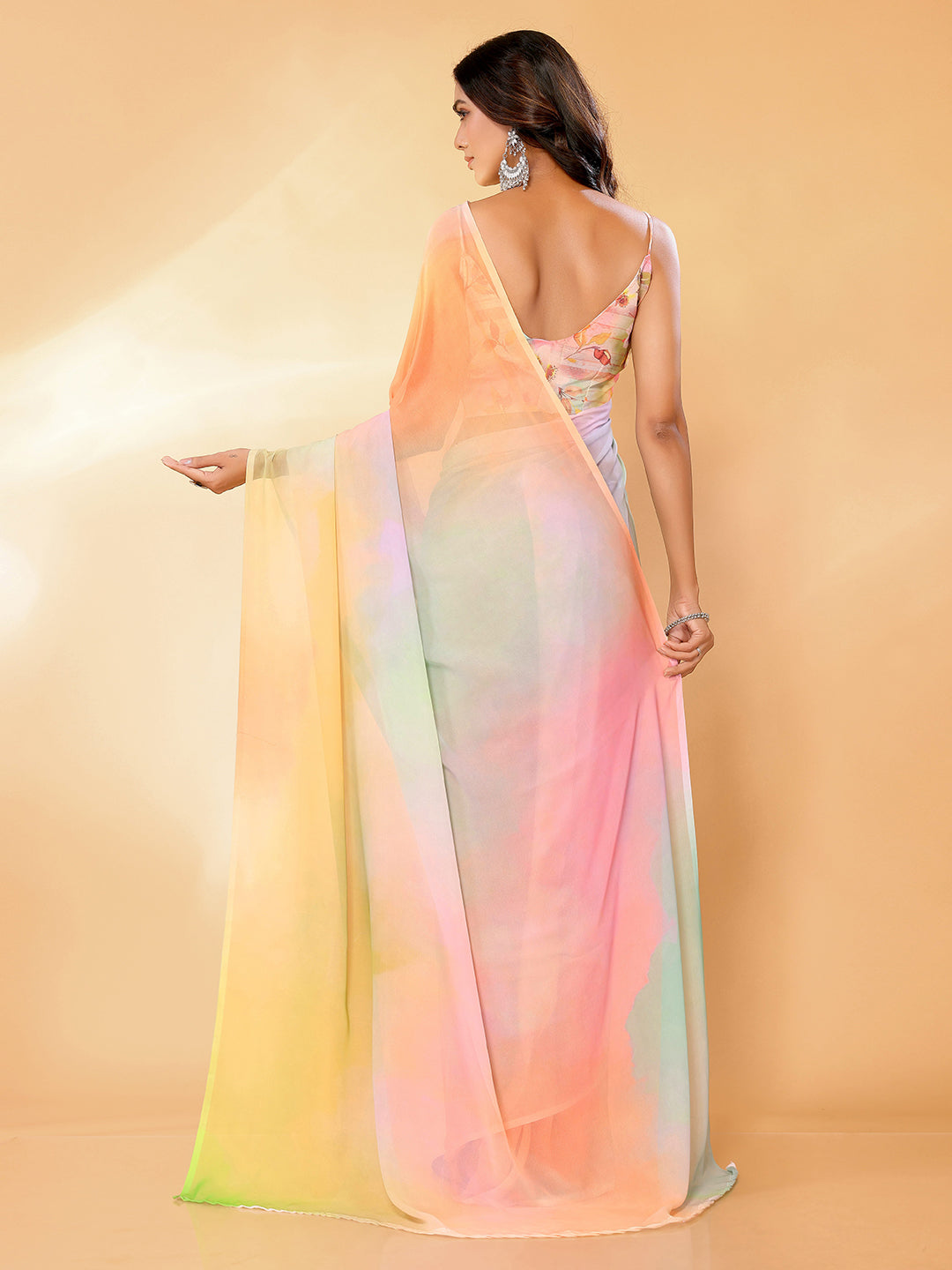 Janasya Multicolor Georgette Ombre Printed Saree | Grocsy