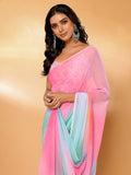 Janasya Multicolor Georgette Ombre Printed Saree | Grocsy
