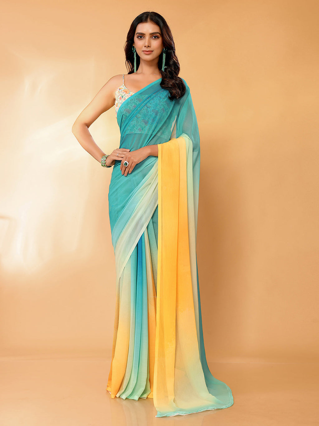 Janasya Multicolor Georgette Ombre Printed Saree | Grocsy