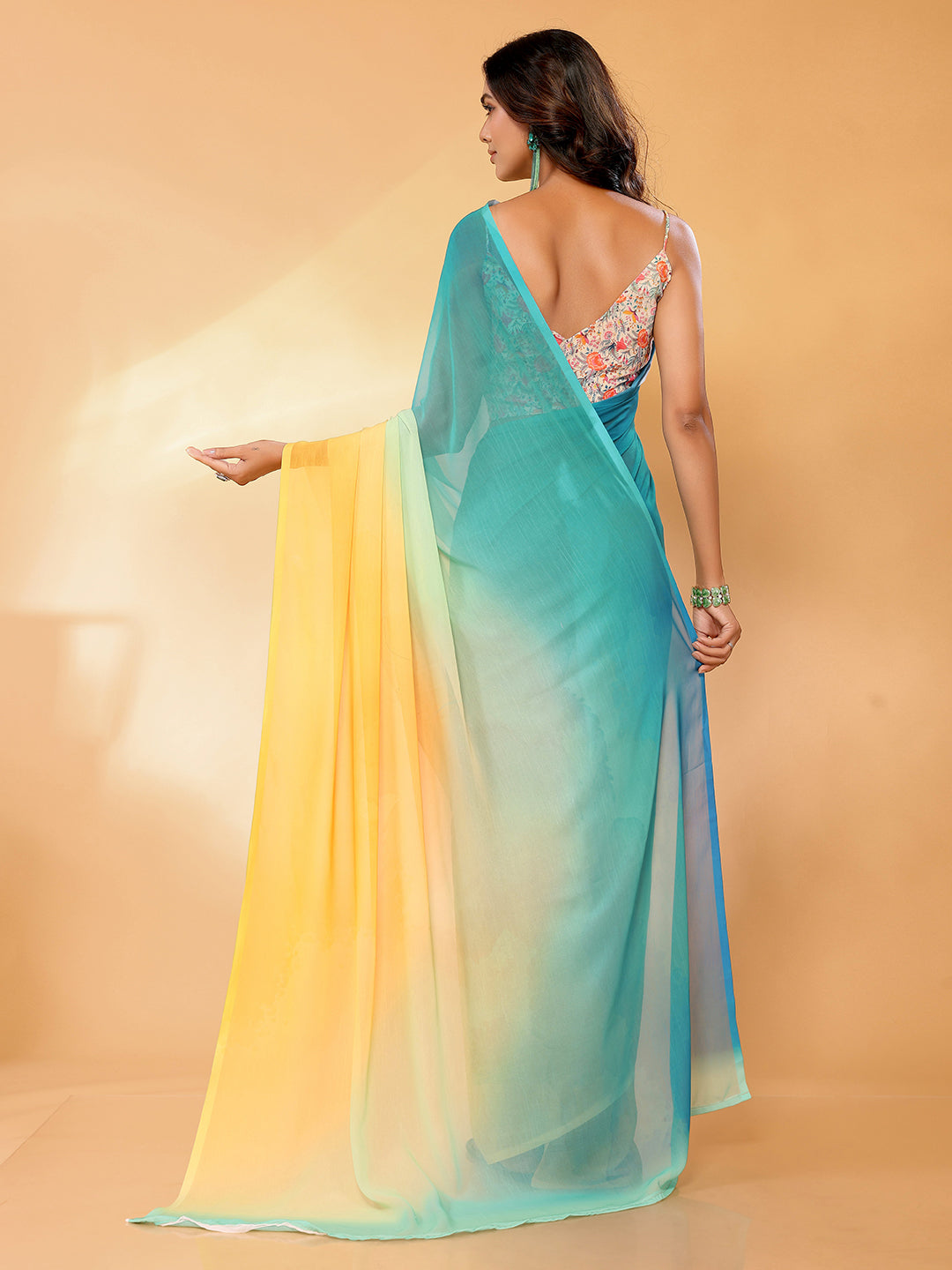 Janasya Multicolor Georgette Ombre Printed Saree | Grocsy