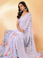 Janasya Lavender Georgette Floral Printed Saree | Grocsy