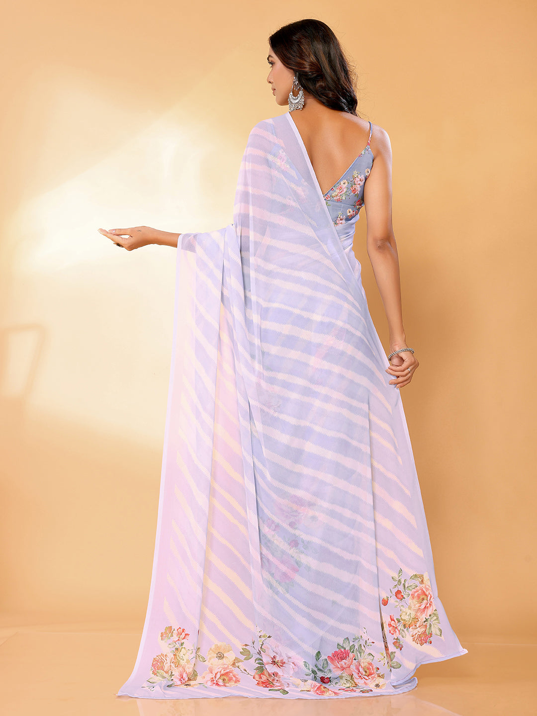 Janasya Lavender Georgette Floral Printed Saree | Grocsy