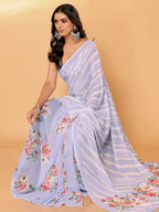 Janasya Lavender Georgette Floral Printed Saree | Grocsy