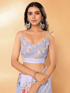 Janasya Lavender Georgette Floral Printed Saree | Grocsy