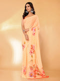 Janasya Peach Georgette Floral Printed Saree | Grocsy