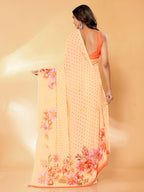 Janasya Peach Georgette Floral Printed Saree | Grocsy