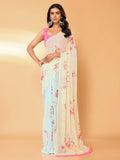 Janasya Peach Georgette Floral Printed Saree | Grocsy