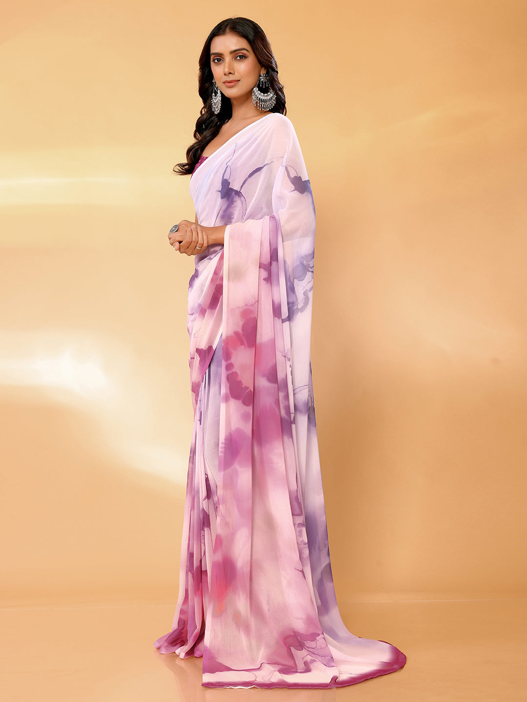 Janasya Multicolor Georgette Ombre Printed Saree | Grocsy