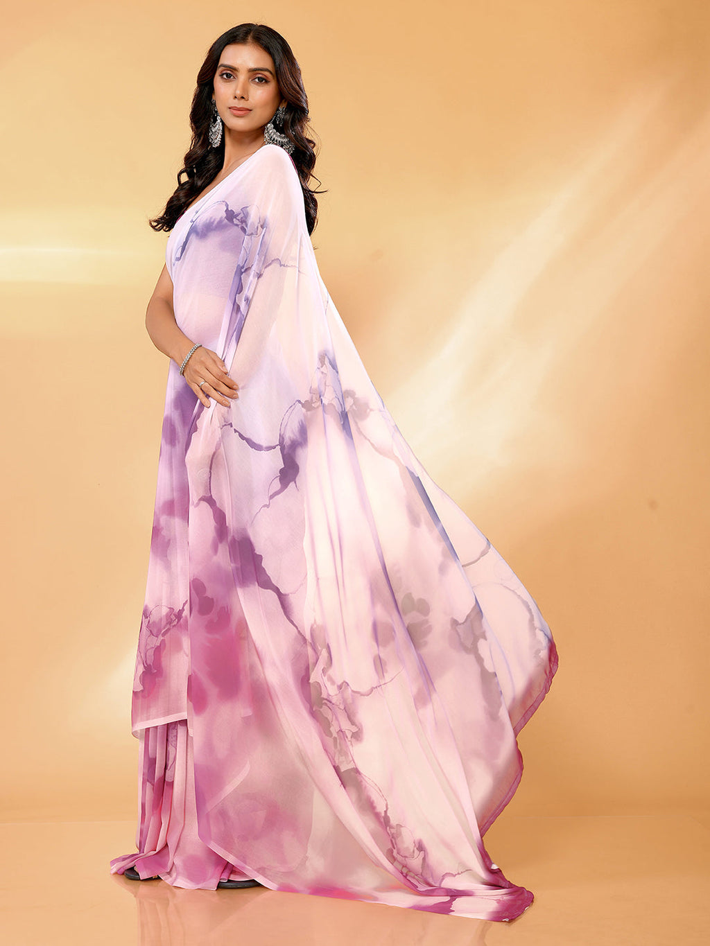 Janasya Multicolor Georgette Ombre Printed Saree | Grocsy