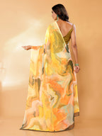 Janasya Multicolor Georgette Abstract Printed Saree | Grocsy