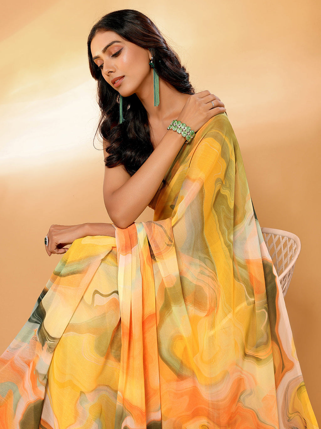 Janasya Multicolor Georgette Abstract Printed Saree | Grocsy