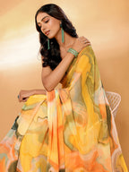 Janasya Multicolor Georgette Abstract Printed Saree | Grocsy