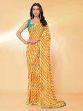 Janasya Orange Georgette Leheriya Printed Saree | Grocsy