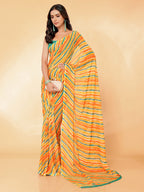 Janasya Orange Georgette Leheriya Printed Saree | Grocsy