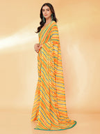 Janasya Orange Georgette Leheriya Printed Saree | Grocsy