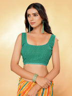 Janasya Orange Georgette Leheriya Printed Saree | Grocsy