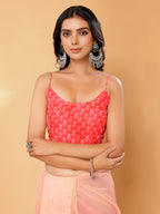 Janasya Peach Georgette Floral Printed Saree | Grocsy
