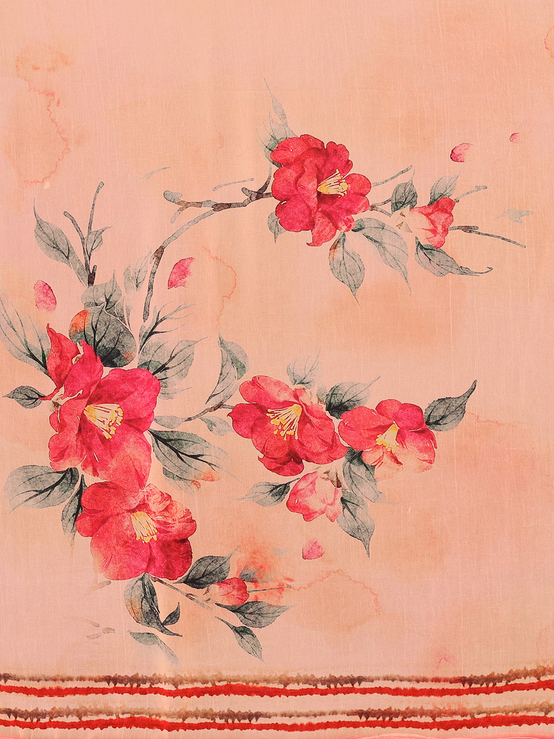 Janasya Peach Georgette Floral Printed Saree | Grocsy