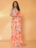 Janasya Peach Georgette Tropical Printed Saree | Grocsy
