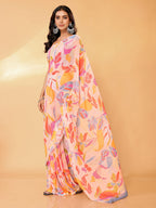 Janasya Peach Georgette Tropical Printed Saree | Grocsy