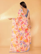 Janasya Peach Georgette Tropical Printed Saree | Grocsy